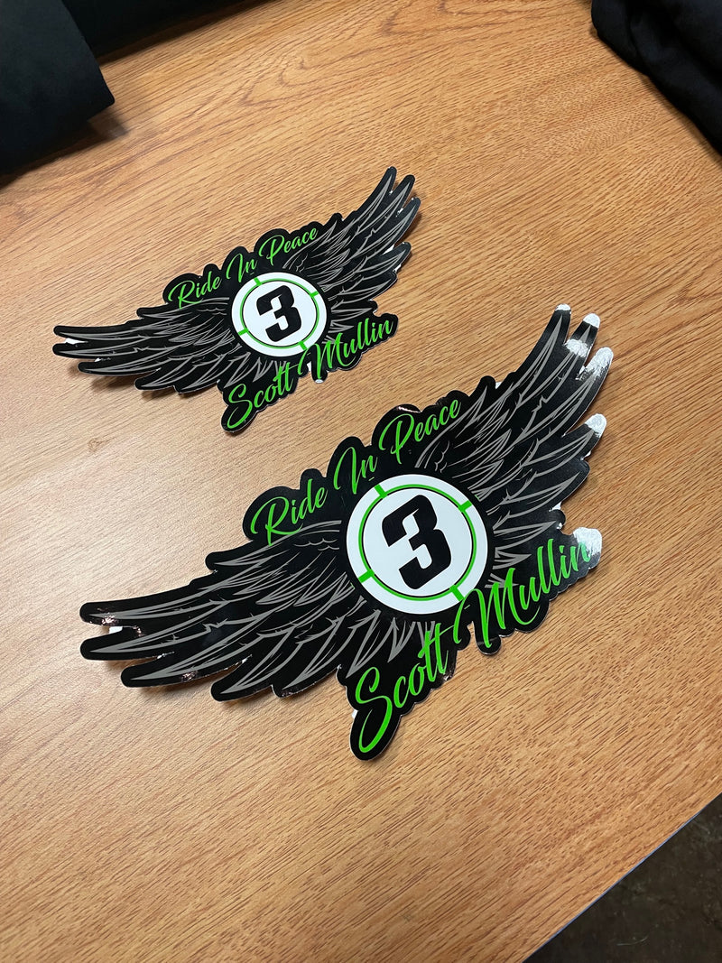 Load image into Gallery viewer, 10" RIDE IN PEACE WINGS #3 SCOTT MULLIN MEMORIAL STICKERS
