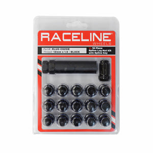 RACELINE 12MMX1.50 LOCK STYLE LUG NUTS BLACK W/KEY 16/PK